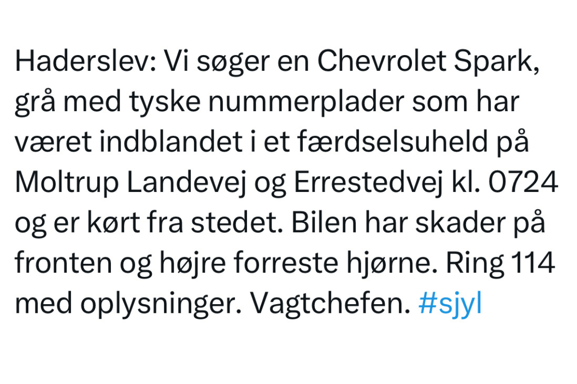 Efterlyses: Grå Chevrolet Spark efter uheld i Haderslev