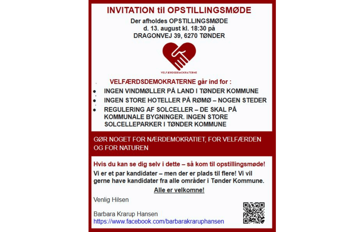 Velfærdsdemokraterne inviterer til opstillingsmøde