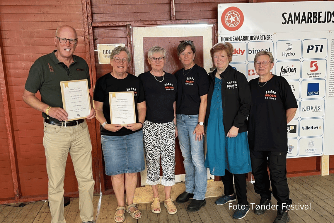 Begge frivillighedspriser blev doneret til BROEN Tønder ved Tønder Festival