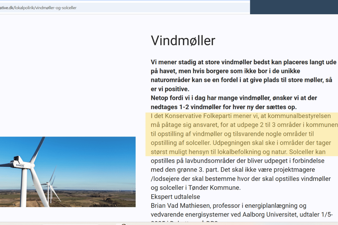 Vindmøller på land – men kun når det passer dem